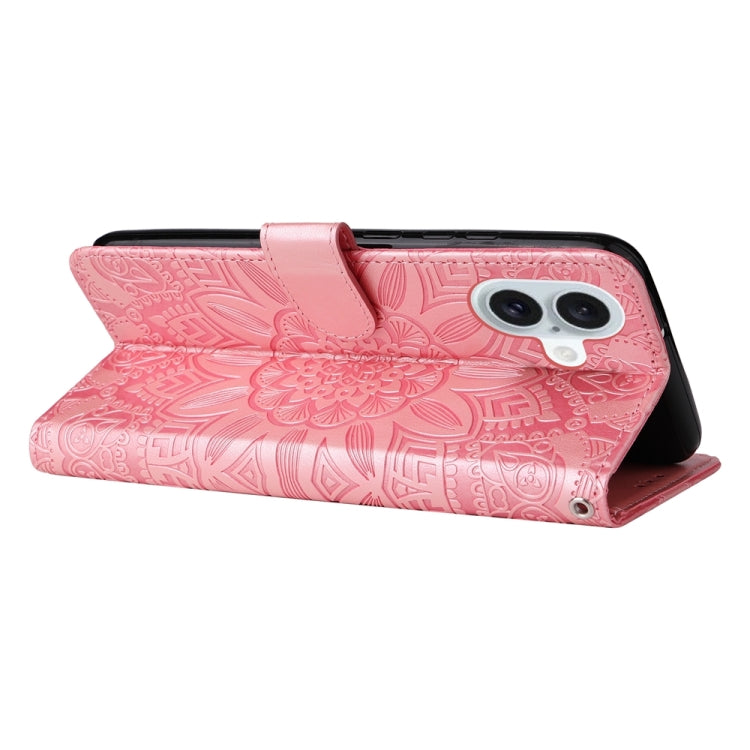 For iPhone 16 Plus Embossed Sunflower Leather Phone Case(Pink) - iPhone 16 Plus Cases by PMC Jewellery | Online Shopping South Africa | PMC Jewellery | Buy Now Pay Later Mobicred