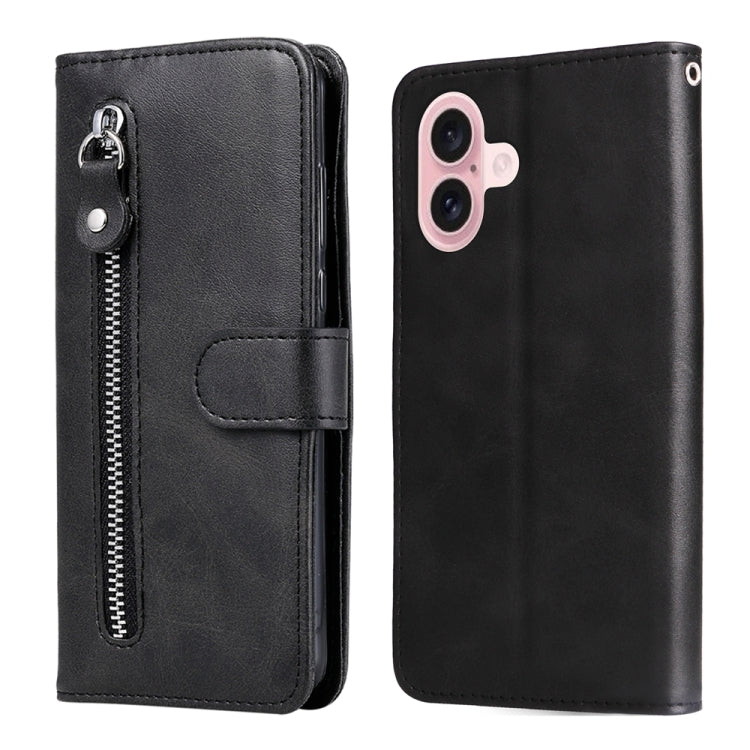 For iPhone 16 Fashion Calf Texture Zipper Leather Phone Case(Black) - iPhone 16 Cases by PMC Jewellery | Online Shopping South Africa | PMC Jewellery | Buy Now Pay Later Mobicred