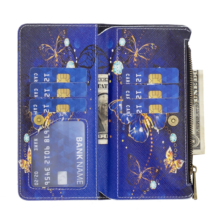 For iPhone 16 Plus Colored Drawing Pattern Zipper Phone Leather Case(Purple Butterfly) - iPhone 16 Plus Cases by PMC TechLife | Online Shopping South Africa | PMC TechLife | Buy Now Pay Later Mobicred