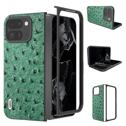 For Google Pixel 9 Pro Fold ABEEL Genuine Leather Ostrich Texture Phone Case(Green) - Google Cases by PMC Jewellery | Online Shopping South Africa | PMC Jewellery | Buy Now Pay Later Mobicred