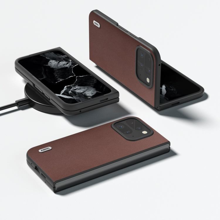 For Google Pixel 9 Pro Fold ABEEL Genuine Leather Xiaoya Series Phone Case(Coffee) - Google Cases by PMC TechLife | Online Shopping South Africa | PMC TechLife | Buy Now Pay Later Mobicred