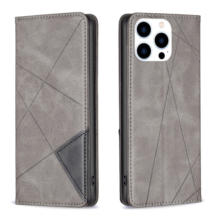 For iPhone 16 Pro Rhombus Texture Magnetic Leather Phone Case(Grey) - iPhone 16 Pro Cases by PMC Jewellery | Online Shopping South Africa | PMC Jewellery | Buy Now Pay Later Mobicred