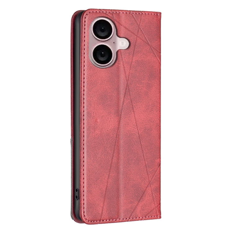 For iPhone 16 Rhombus Texture Magnetic Leather Phone Case(Red) - iPhone 16 Cases by PMC TechLife | Online Shopping South Africa | PMC TechLife | Buy Now Pay Later Mobicred
