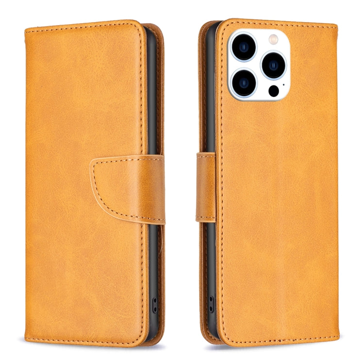 For iPhone 16 Pro Max Lambskin Texture Pure Color Flip Leather Phone Case(Yellow) - iPhone 16 Pro Max Cases by PMC Jewellery | Online Shopping South Africa | PMC Jewellery | Buy Now Pay Later Mobicred