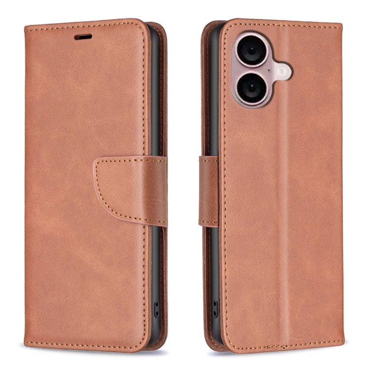 For iPhone 16 Lambskin Texture Pure Color Flip Leather Phone Case(Brown) - iPhone 16 Cases by PMC Jewellery | Online Shopping South Africa | PMC Jewellery | Buy Now Pay Later Mobicred