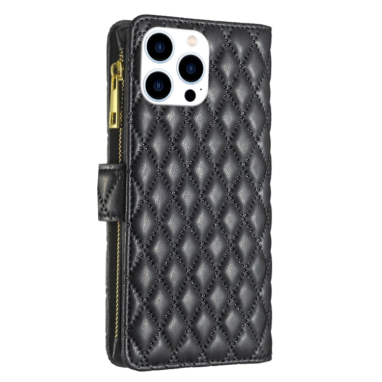 For iPhone 16 Pro Max Diamond Lattice Zipper Wallet Leather Flip Phone Case(Black) - iPhone 16 Pro Max Cases by PMC Jewellery | Online Shopping South Africa | PMC Jewellery | Buy Now Pay Later Mobicred