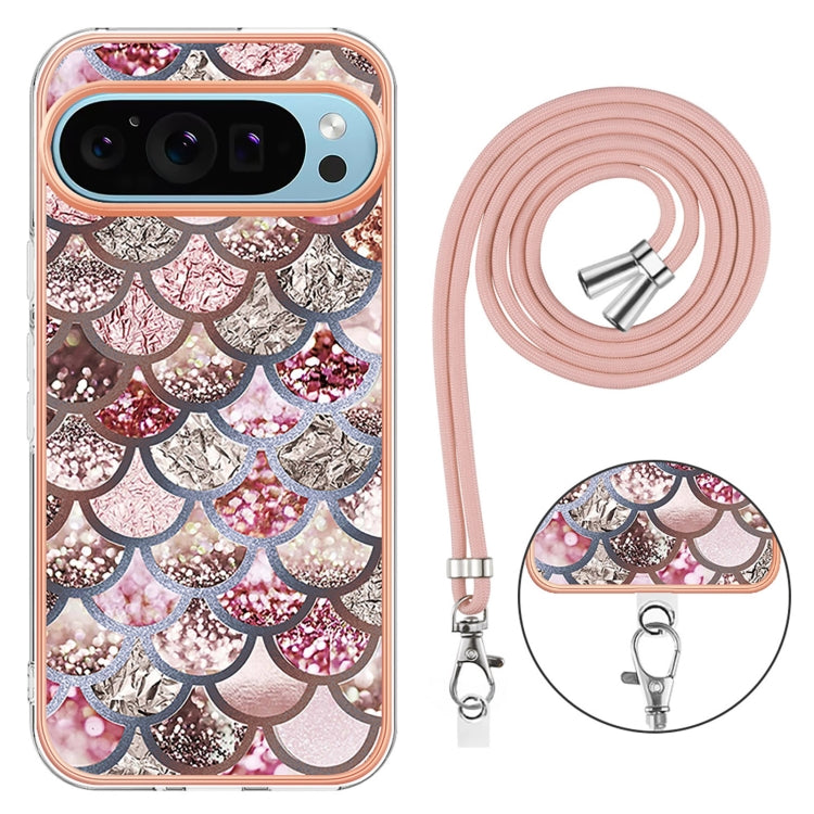 For Google Pixel 9 / 9 Pro Electroplating IMD TPU Phone Case with Lanyard(Pink Scales) - Google Cases by PMC Jewellery | Online Shopping South Africa | PMC Jewellery | Buy Now Pay Later Mobicred