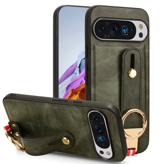 For Google Pixel 9 Wristband Leather Back Phone Case(Green) - Google Cases by PMC Jewellery | Online Shopping South Africa | PMC Jewellery | Buy Now Pay Later Mobicred