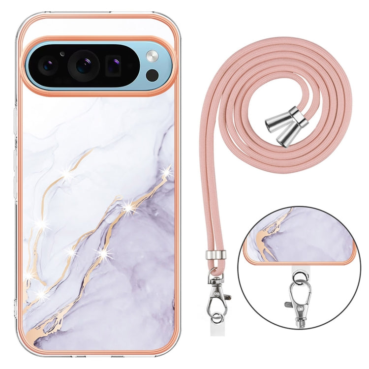 For Google Pixel 9 / 9 Pro Electroplating Marble Dual-side IMD Phone Case with Lanyard(White 006) - Google Cases by PMC Jewellery | Online Shopping South Africa | PMC Jewellery | Buy Now Pay Later Mobicred