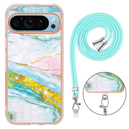 For Google Pixel 9 Pro XL Electroplating Marble Dual-side IMD Phone Case with Lanyard(Green 004) - Google Cases by PMC Jewellery | Online Shopping South Africa | PMC Jewellery | Buy Now Pay Later Mobicred