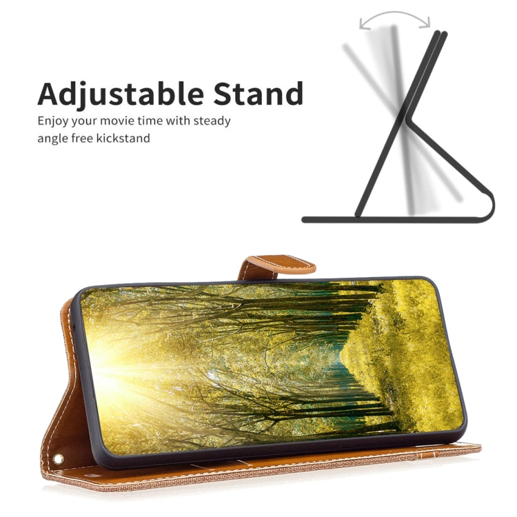 For iPhone 16 Pro Max Color Block Denim Texture Leather Phone Case(Brown) - iPhone 16 Pro Max Cases by PMC TechLife | Online Shopping South Africa | PMC TechLife | Buy Now Pay Later Mobicred