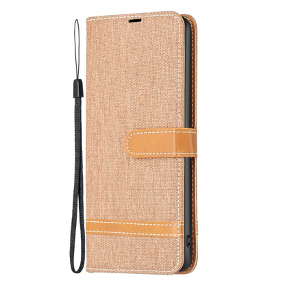 For iPhone 16 Color Block Denim Texture Leather Phone Case(Brown) - iPhone 16 Cases by PMC Jewellery | Online Shopping South Africa | PMC Jewellery | Buy Now Pay Later Mobicred