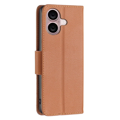 For iPhone 16 Plus Litchi Texture Pure Color Flip Leather Phone Case(Brown) - iPhone 16 Plus Cases by PMC Jewellery | Online Shopping South Africa | PMC Jewellery | Buy Now Pay Later Mobicred