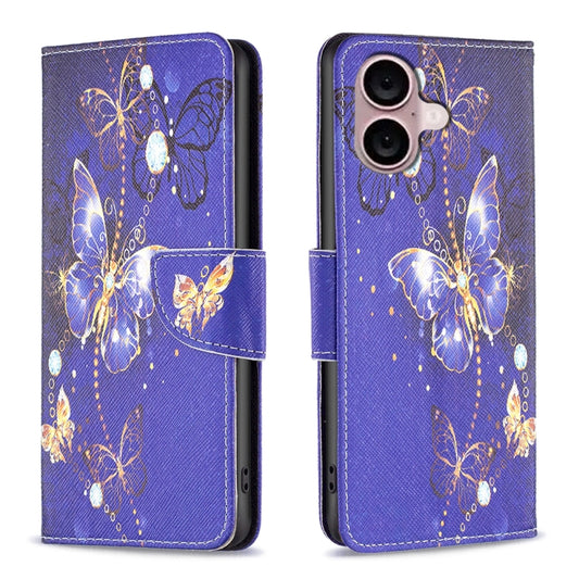 For iPhone 16 Colored Drawing Pattern Flip Leather Phone Case(Purple Butterfly) - iPhone 16 Cases by PMC Jewellery | Online Shopping South Africa | PMC Jewellery | Buy Now Pay Later Mobicred