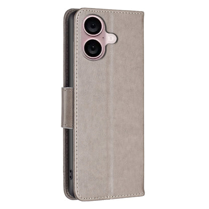 For iPhone 16 Embossing Two Butterflies Pattern Leather Phone Case(Grey) - iPhone 16 Cases by PMC Jewellery | Online Shopping South Africa | PMC Jewellery | Buy Now Pay Later Mobicred