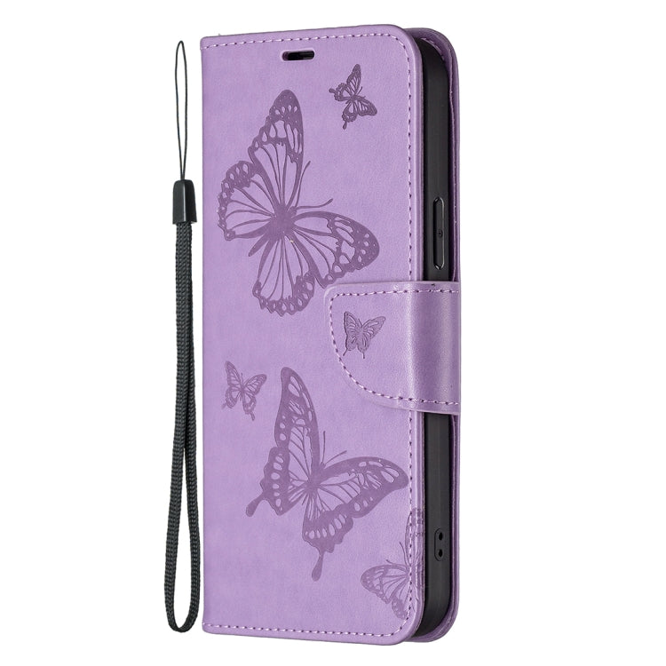 For iPhone 16 Plus Embossing Two Butterflies Pattern Leather Phone Case(Purple) - free shipping - PMC TechLife - Order now!