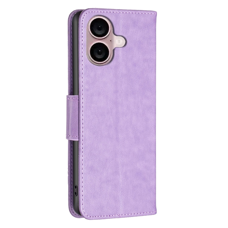 For iPhone 16 Plus Embossing Two Butterflies Pattern Leather Phone Case(Purple) - iPhone 16 Plus Cases by PMC Jewellery | Online Shopping South Africa | PMC Jewellery | Buy Now Pay Later Mobicred