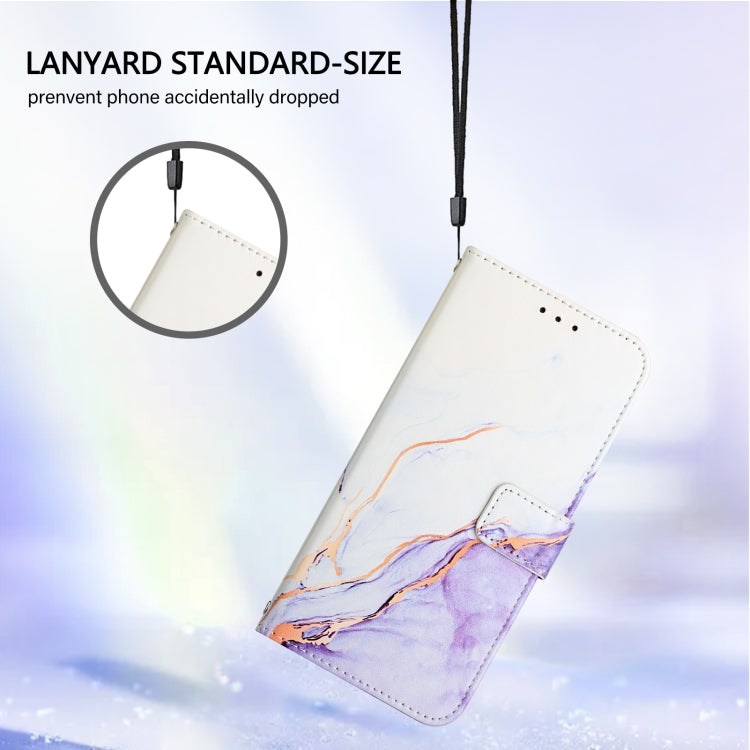 For iPhone 16e PT003 Marble Pattern Flip Leather Phone Case(White Purple) - iPhone 16e Cases by PMC TechLife | Online Shopping South Africa | PMC TechLife | Buy Now Pay Later Mobicred