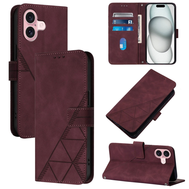 For iPhone 16 Crossbody 3D Embossed Flip Leather Phone Case(Wine Red) - iPhone 16 Cases by PMC Jewellery | Online Shopping South Africa | PMC Jewellery | Buy Now Pay Later Mobicred