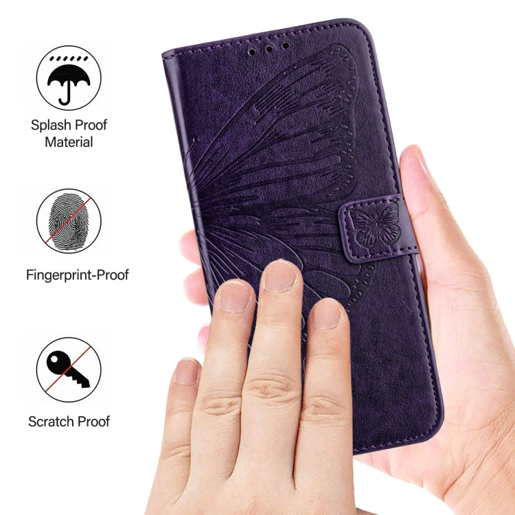 For iPhone 16 Pro Embossed Butterfly Leather Phone Case(Dark Purple) - iPhone 16 Pro Cases by PMC Jewellery | Online Shopping South Africa | PMC Jewellery | Buy Now Pay Later Mobicred