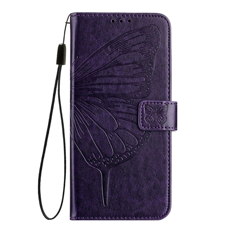 For iPhone 16 Embossed Butterfly Leather Phone Case(Dark Purple) - iPhone 16 Cases by PMC Jewellery | Online Shopping South Africa | PMC Jewellery | Buy Now Pay Later Mobicred