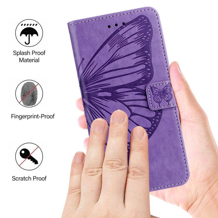 For iPhone 16 Embossed Butterfly Leather Phone Case(Light Purple) - iPhone 16 Cases by PMC TechLife | Online Shopping South Africa | PMC TechLife | Buy Now Pay Later Mobicred