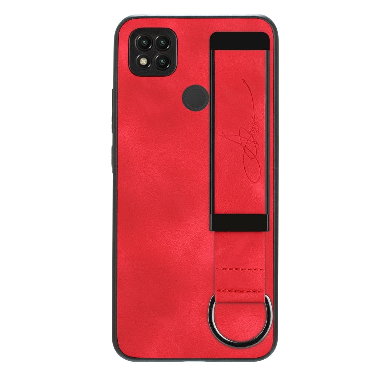 For Xiaomi Redmi 9C Wristband Holder Leather Back Phone Case(Red) - Xiaomi Cases by PMC Jewellery | Online Shopping South Africa | PMC Jewellery | Buy Now Pay Later Mobicred