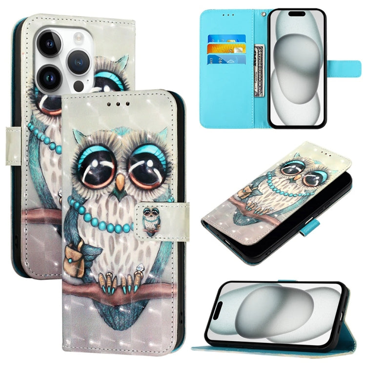For iPhone 16 Pro 3D Painting Horizontal Flip Leather Phone Case(Grey Owl) - iPhone 16 Pro Cases by PMC TechLife | Online Shopping South Africa | PMC TechLife | Buy Now Pay Later Mobicred