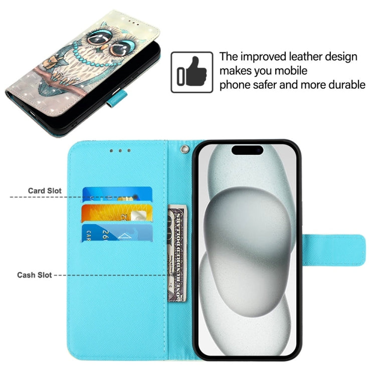For iPhone 16 Pro 3D Painting Horizontal Flip Leather Phone Case(Grey Owl) - iPhone 16 Pro Cases by PMC TechLife | Online Shopping South Africa | PMC TechLife | Buy Now Pay Later Mobicred