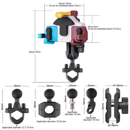 MOTOSLG Crab Motorcycle Phone Clamp Bracket M10 Ballhead Mount with Anti-theft Lock(Blue White Red) - Holder by MOTOLSG | Online Shopping South Africa | PMC Jewellery | Buy Now Pay Later Mobicred