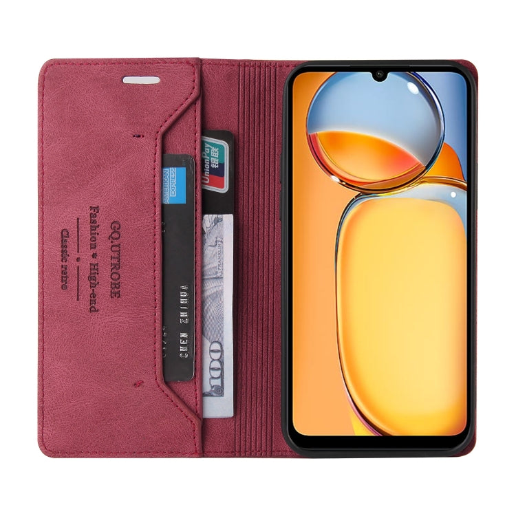 For Xiaomi Redmi 13C Skin Feel Anti-theft Brush Horizontal Flip Leather Case with Holder(Wine Red) - 13C Cases by PMC Jewellery | Online Shopping South Africa | PMC Jewellery | Buy Now Pay Later Mobicred