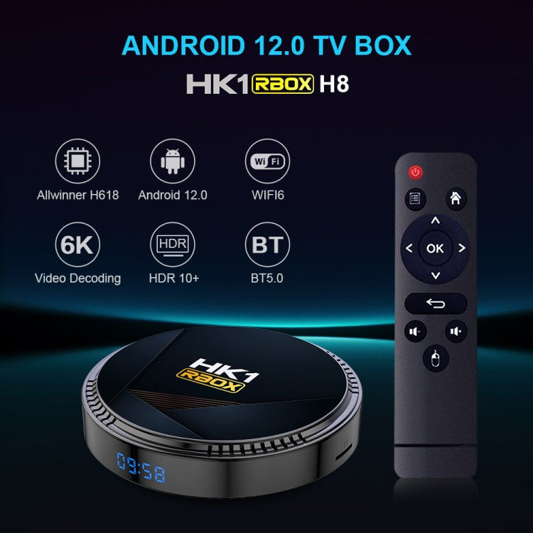 HK1RBOX H8-H618 Android 12.0 Allwinner H618 Quad Core Smart TV Box, Memory:4GB+32GB(EU Plug) - Allwinner H6 by PMC Jewellery | Online Shopping South Africa | PMC Jewellery