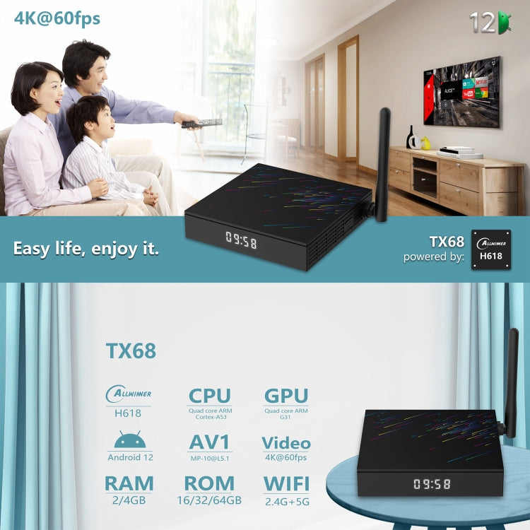 H618-TX68 Android 12.0 Allwinner H618 Quad Core Smart TV Box, Memory:2GB+16GB(UK Plug) - Allwinner H6 by PMC Jewellery | Online Shopping South Africa | PMC Jewellery | Buy Now Pay Later Mobicred