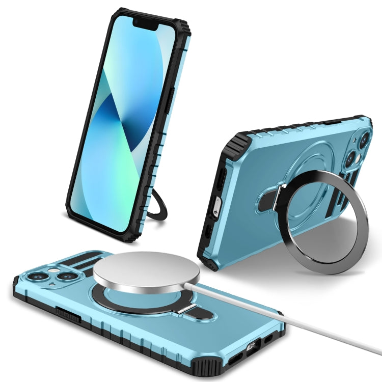 For iPhone 13 MagSafe Magnetic Holder Phone Case(Light Blue) - iPhone 13 Cases by PMC TechLife | Online Shopping South Africa | PMC TechLife