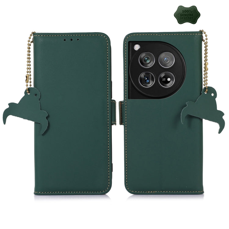 For OnePlus 12 Genuine Leather Magnetic RFID Leather Phone Case(Green) - OnePlus Cases by PMC TechLife | Online Shopping South Africa | PMC TechLife | Buy Now Pay Later Mobicred