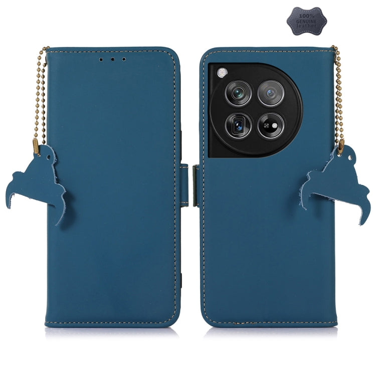 For OnePlus 12 Genuine Leather Magnetic RFID Leather Phone Case(Blue) - OnePlus Cases by PMC TechLife | Online Shopping South Africa | PMC TechLife | Buy Now Pay Later Mobicred