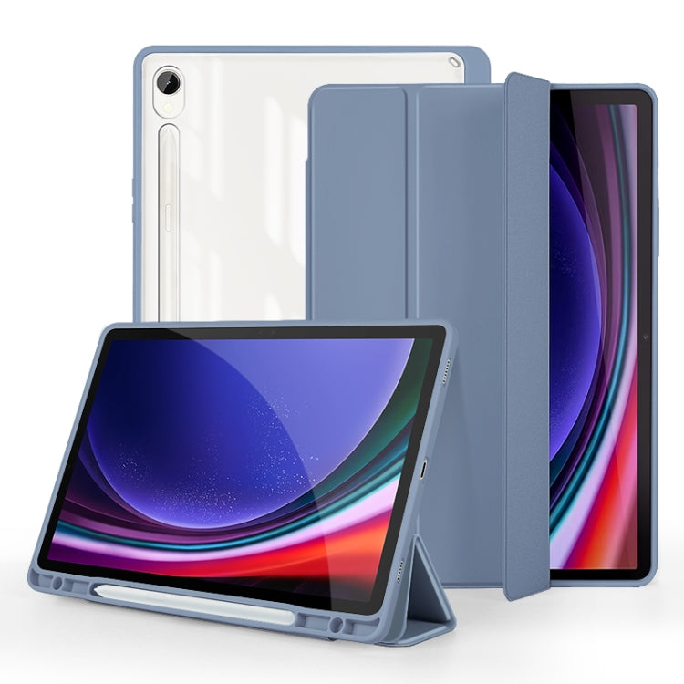 For Samsung Galaxy Tab S9 3-folding Acrylic Smart Leather Tablet Case(Lavender Purple) - Galaxy Tab S9 Cases by PMC Jewellery | Online Shopping South Africa | PMC Jewellery | Buy Now Pay Later Mobicred