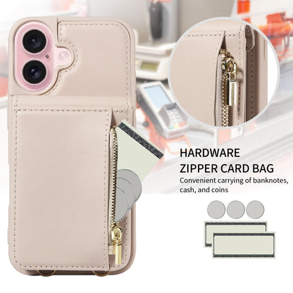 For iPhone 16 Crossbody Lanyard Zipper Wallet Leather Phone Case(Beige) - iPhone 16 Cases by PMC Jewellery | Online Shopping South Africa | PMC Jewellery | Buy Now Pay Later Mobicred