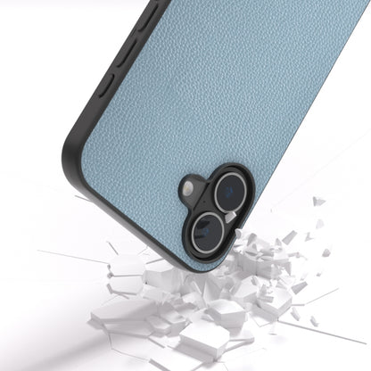 For iPhone 16 ABEEL Black Edge Genuine Leather Mino Phone Case(Blue) - iPhone 16 Cases by PMC Jewellery | Online Shopping South Africa | PMC Jewellery | Buy Now Pay Later Mobicred