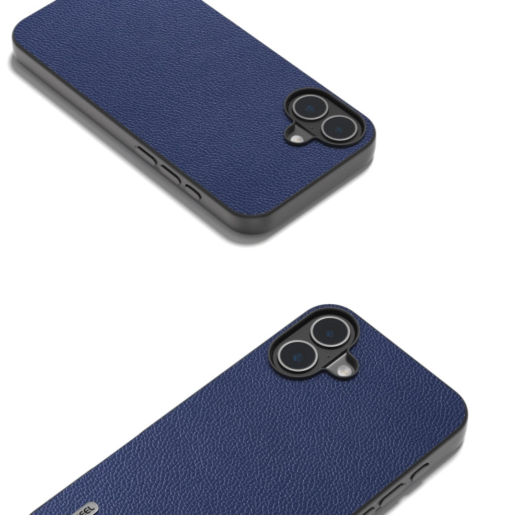 For iPhone 16 Plus ABEEL Black Edge Genuine Leather Mino Phone Case(Royal Blue) - iPhone 16 Plus Cases by PMC Jewellery | Online Shopping South Africa | PMC Jewellery | Buy Now Pay Later Mobicred