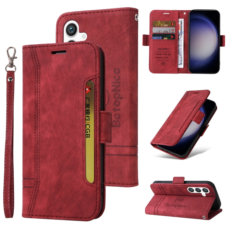 For Samsung Galaxy S24 BETOPNICE Dual-side Buckle Leather Phone Case(Red) - Galaxy Phone Cases by BETOPNICE | Online Shopping South Africa | PMC Jewellery | Buy Now Pay Later Mobicred