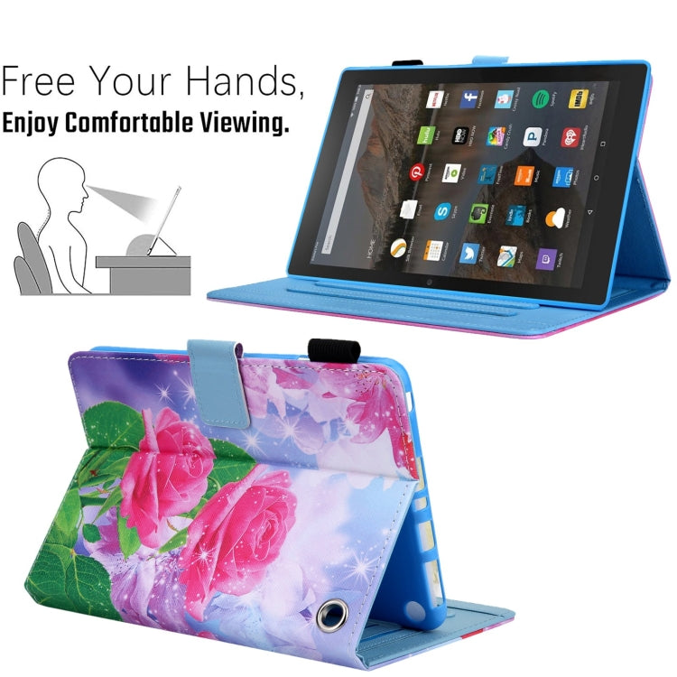 For Amazon Fire Max 11 2023 Colored Drawing Leather Smart Tablet Case(Red Rose) - Amazon by PMC TechLife | Online Shopping South Africa | PMC TechLife | Buy Now Pay Later Mobicred