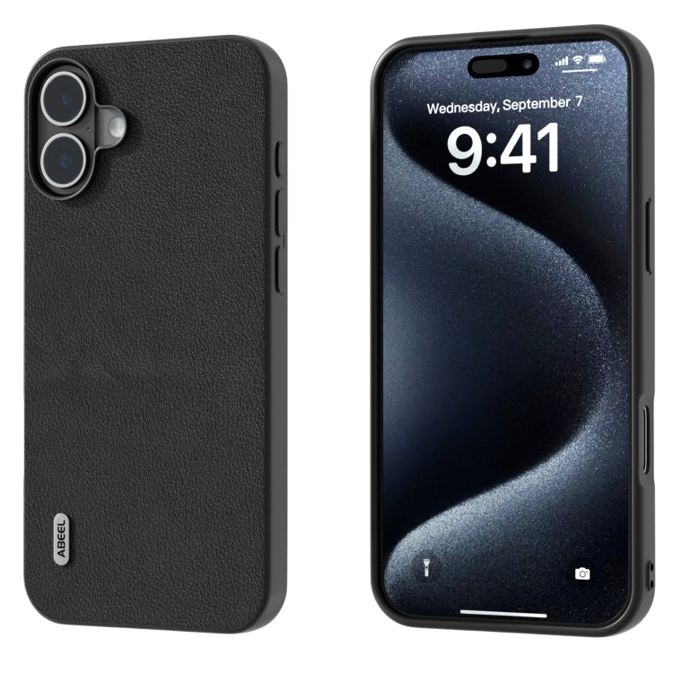 For iPhone 16 ABEEL Genuine Leather Wave Black Edge Phone Case(Black) - iPhone 16 Cases by PMC Jewellery | Online Shopping South Africa | PMC Jewellery | Buy Now Pay Later Mobicred