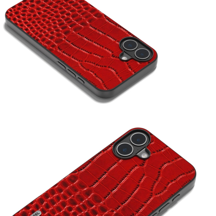 For iPhone 16 ABEEL Genuine Leather Crocodile Pattern Black Edge Phone Case(Red) - iPhone 16 Cases by PMC Jewellery | Online Shopping South Africa | PMC Jewellery | Buy Now Pay Later Mobicred