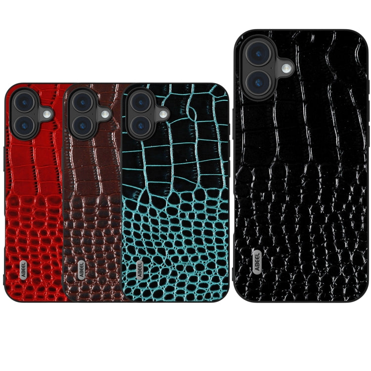 For iPhone 16 ABEEL Genuine Leather Crocodile Pattern Black Edge Phone Case(Red) - iPhone 16 Cases by PMC Jewellery | Online Shopping South Africa | PMC Jewellery | Buy Now Pay Later Mobicred