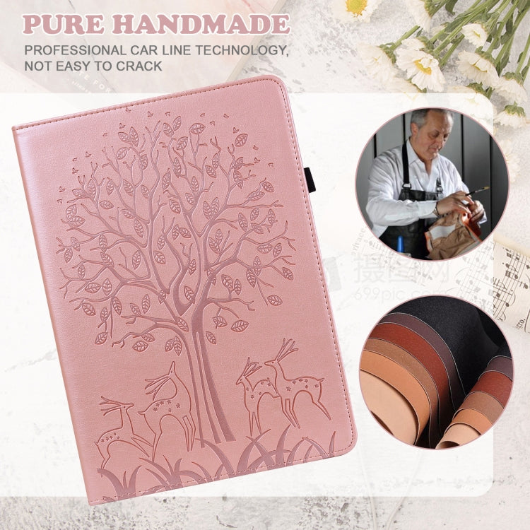 For Amazon Fire Max 11 Tree & Deer Embossed Leather Tablet Case(Pink) - Amazon by PMC TechLife | Online Shopping South Africa | PMC TechLife | Buy Now Pay Later Mobicred