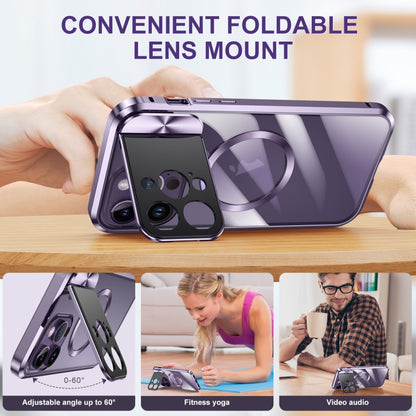 For iPhone 14 Large Window Holder MagSafe Magnetic Metal Phone Case(Purple) - iPhone 14 Cases by PMC Jewellery | Online Shopping South Africa | PMC Jewellery