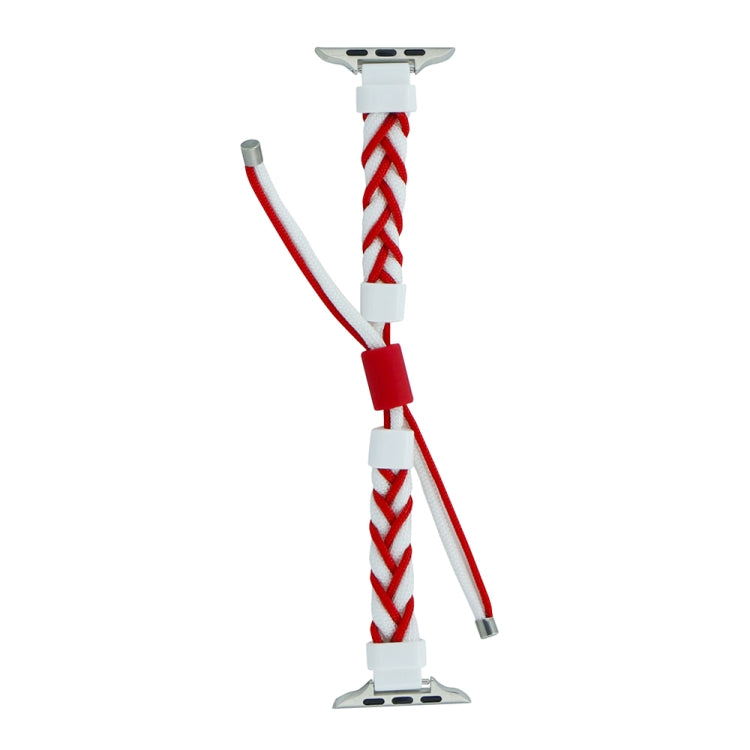 Silicone Bean Braided Cord Nylon Watch Band For Apple Watch Ultra 49mm(White Red) - Watch Bands by PMC Jewellery | Online Shopping South Africa | PMC Jewellery | Buy Now Pay Later Mobicred