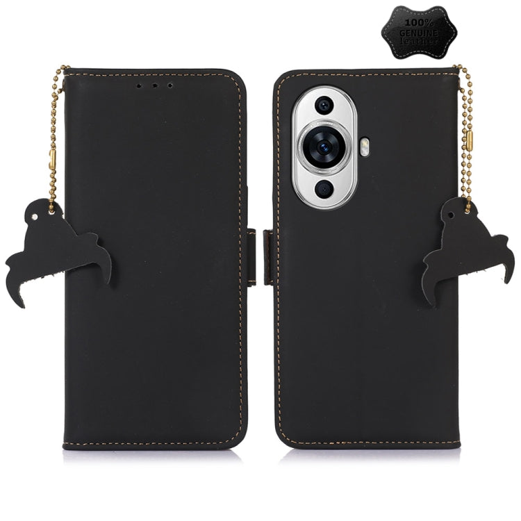 For Huawei Nova 11 Genuine Leather Magnetic RFID Leather Phone Case(Black) - Huawei Cases by PMC TechLife | Online Shopping South Africa | PMC TechLife | Buy Now Pay Later Mobicred