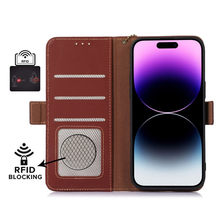 For Huawei Nova 11 Genuine Leather Magnetic RFID Leather Phone Case(Coffee) - Huawei Cases by PMC TechLife | Online Shopping South Africa | PMC TechLife | Buy Now Pay Later Mobicred